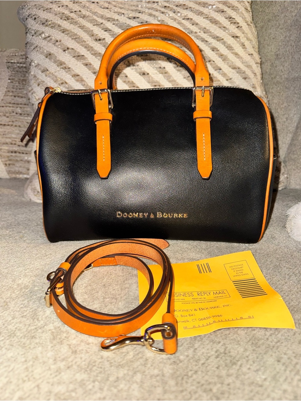 Dooney & Bourke Black barrel satchel leather Trim and Strap